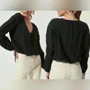 Astr Black 3/4 Sleeve Crop Blouse Sz S